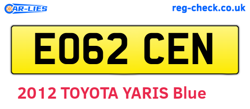 EO62CEN are the vehicle registration plates.