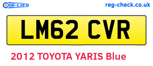 LM62CVR are the vehicle registration plates.