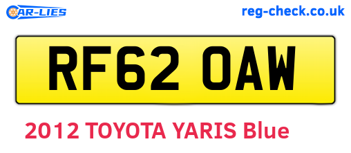 RF62OAW are the vehicle registration plates.