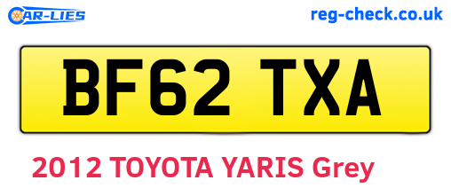 BF62TXA are the vehicle registration plates.