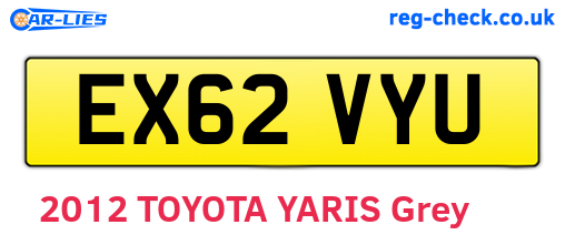 EX62VYU are the vehicle registration plates.