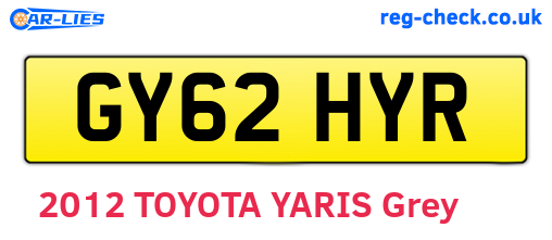 GY62HYR are the vehicle registration plates.
