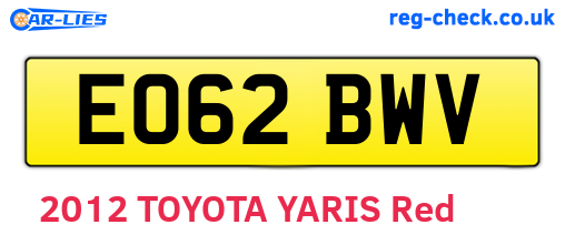 EO62BWV are the vehicle registration plates.