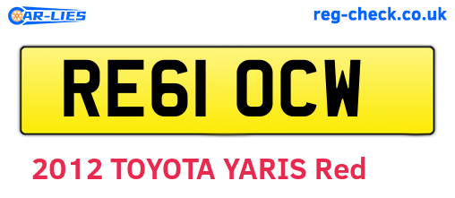 RE61OCW are the vehicle registration plates.