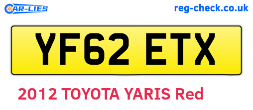 YF62ETX are the vehicle registration plates.