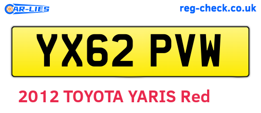 YX62PVW are the vehicle registration plates.
