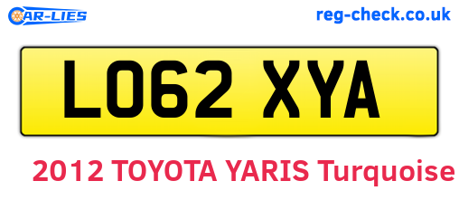 LO62XYA are the vehicle registration plates.
