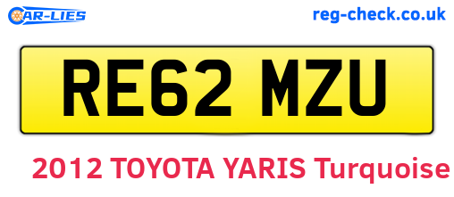 RE62MZU are the vehicle registration plates.