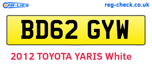BD62GYW are the vehicle registration plates.