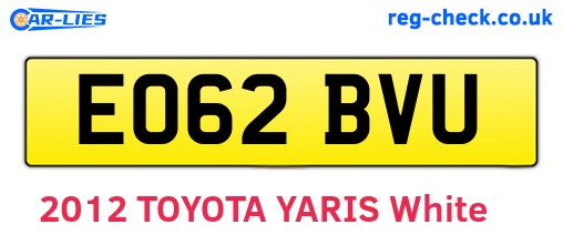 EO62BVU are the vehicle registration plates.