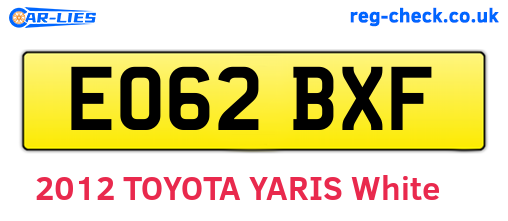 EO62BXF are the vehicle registration plates.