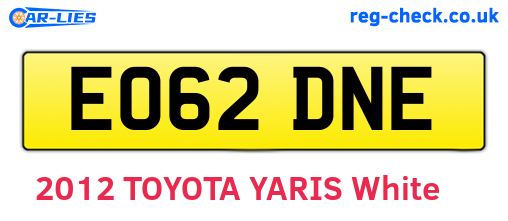 EO62DNE are the vehicle registration plates.