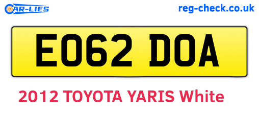 EO62DOA are the vehicle registration plates.