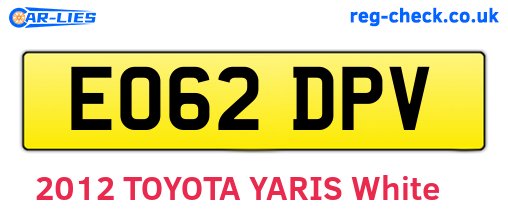 EO62DPV are the vehicle registration plates.