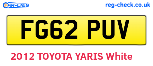 FG62PUV are the vehicle registration plates.