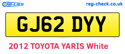 GJ62DYY are the vehicle registration plates.