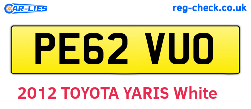 PE62VUO are the vehicle registration plates.