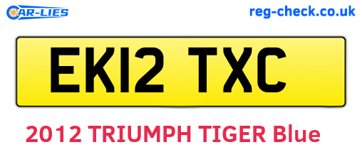EK12TXC are the vehicle registration plates.