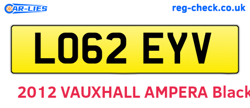 LO62EYV are the vehicle registration plates.