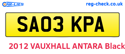SA03KPA are the vehicle registration plates.