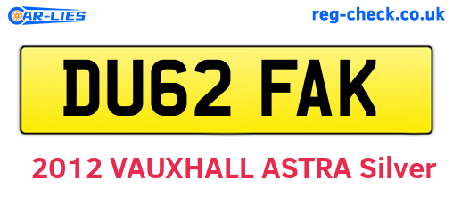 DU62FAK are the vehicle registration plates.