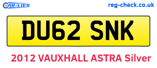 DU62SNK are the vehicle registration plates.
