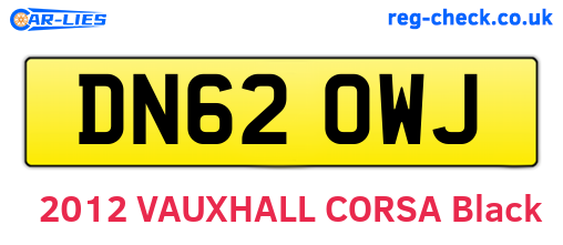 DN62OWJ are the vehicle registration plates.