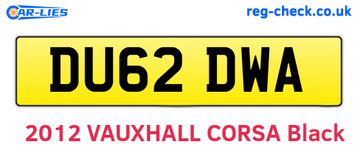 DU62DWA are the vehicle registration plates.