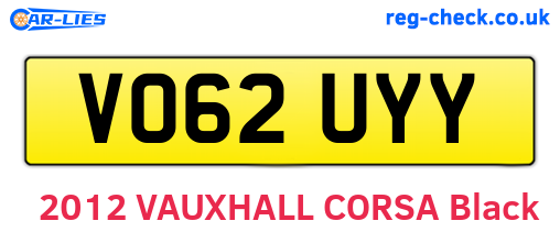VO62UYY are the vehicle registration plates.