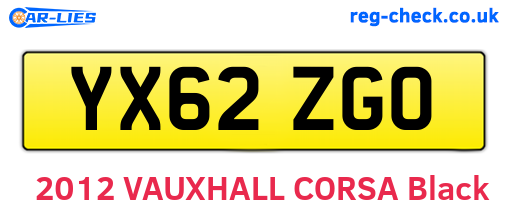 YX62ZGO are the vehicle registration plates.