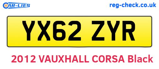 YX62ZYR are the vehicle registration plates.