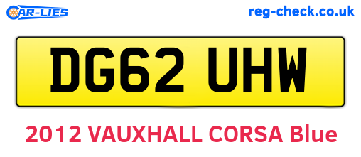 DG62UHW are the vehicle registration plates.