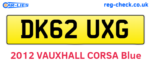 DK62UXG are the vehicle registration plates.