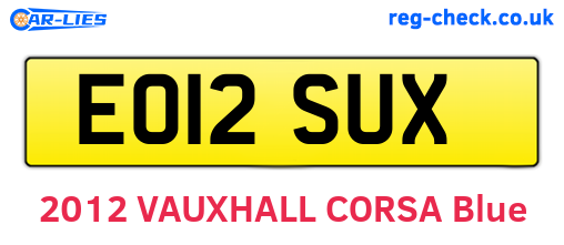EO12SUX are the vehicle registration plates.