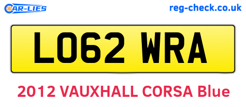 LO62WRA are the vehicle registration plates.