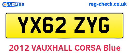 YX62ZYG are the vehicle registration plates.