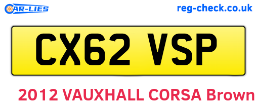 CX62VSP are the vehicle registration plates.