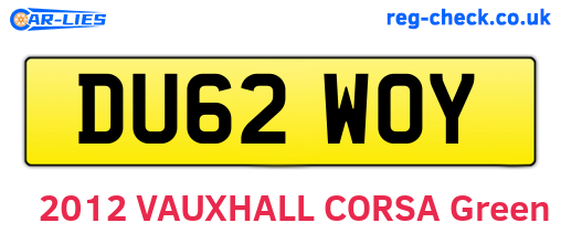 DU62WOY are the vehicle registration plates.
