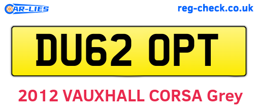 DU62OPT are the vehicle registration plates.