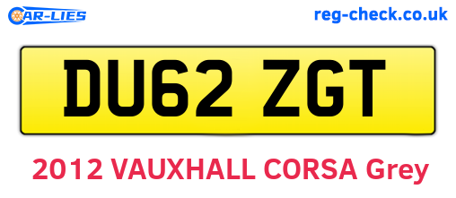 DU62ZGT are the vehicle registration plates.