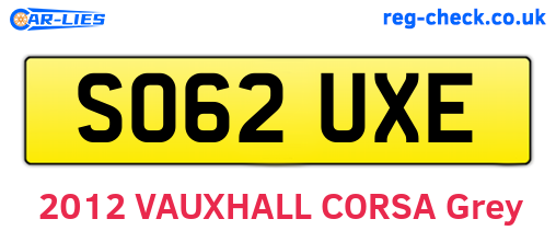 SO62UXE are the vehicle registration plates.