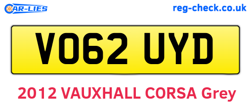 VO62UYD are the vehicle registration plates.