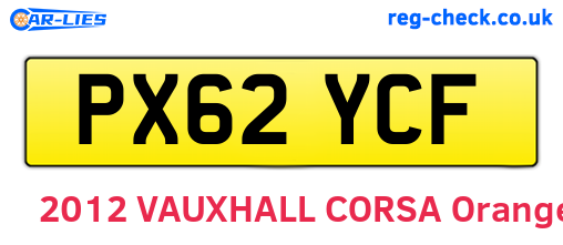 PX62YCF are the vehicle registration plates.