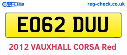 EO62DUU are the vehicle registration plates.