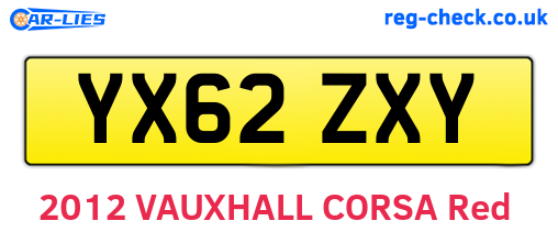 YX62ZXY are the vehicle registration plates.