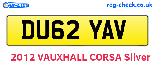 DU62YAV are the vehicle registration plates.