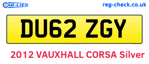 DU62ZGY are the vehicle registration plates.