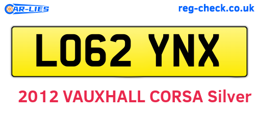 LO62YNX are the vehicle registration plates.