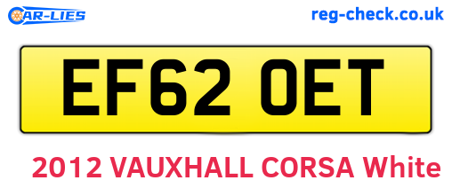 EF62OET are the vehicle registration plates.