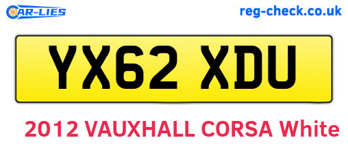 YX62XDU are the vehicle registration plates.